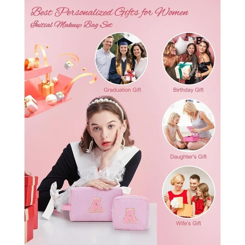 Initial Makeup Bag for Girls&Women,Personalized Make Up Case for Girlfriend Grad